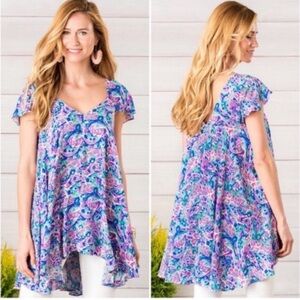 Matilda Jane Size XS Colorful Purple Paisley V-Neck Flowy Tunic Top